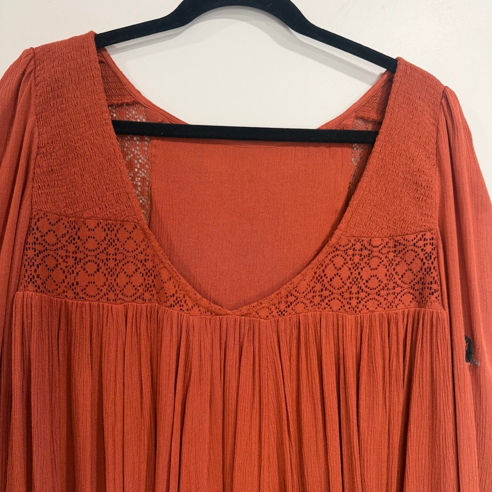 Free People Women's Mohave Embroidered Long Sleeves Dress Orange Size XS - Picture 6 of 9